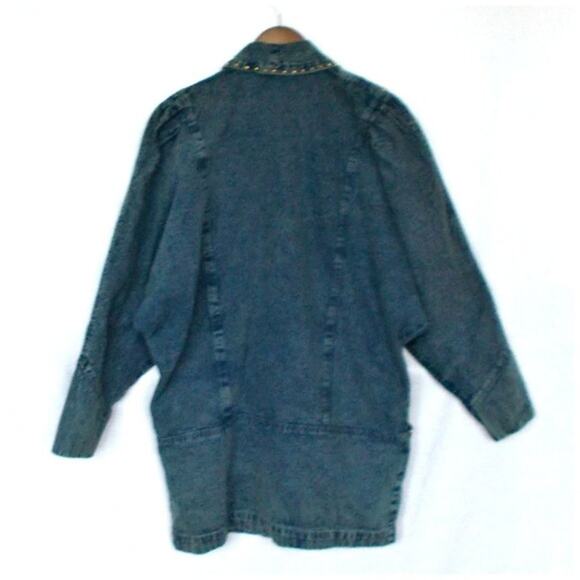 Vintage Denim Bejeweled Bat Wing Floral Embroidered Jean Jacket 80's Sz Large - Picture 2 of 8